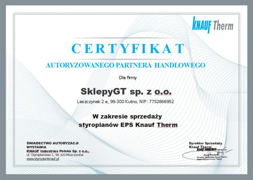 Certyfikat sprzedawcy Knauf